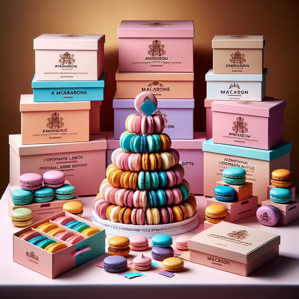 Customizable gifts and event services by Woops! make every occasion memorable with personalized French macaron arrangements.